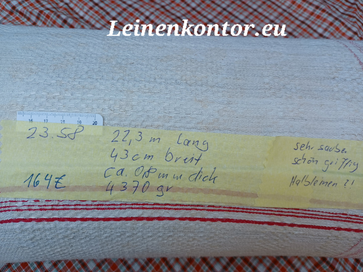 23.58 (22,3m x 0,43m x 0,8mm) Altes Bauernleinen Landhaus Leinenstoff Leinenballen