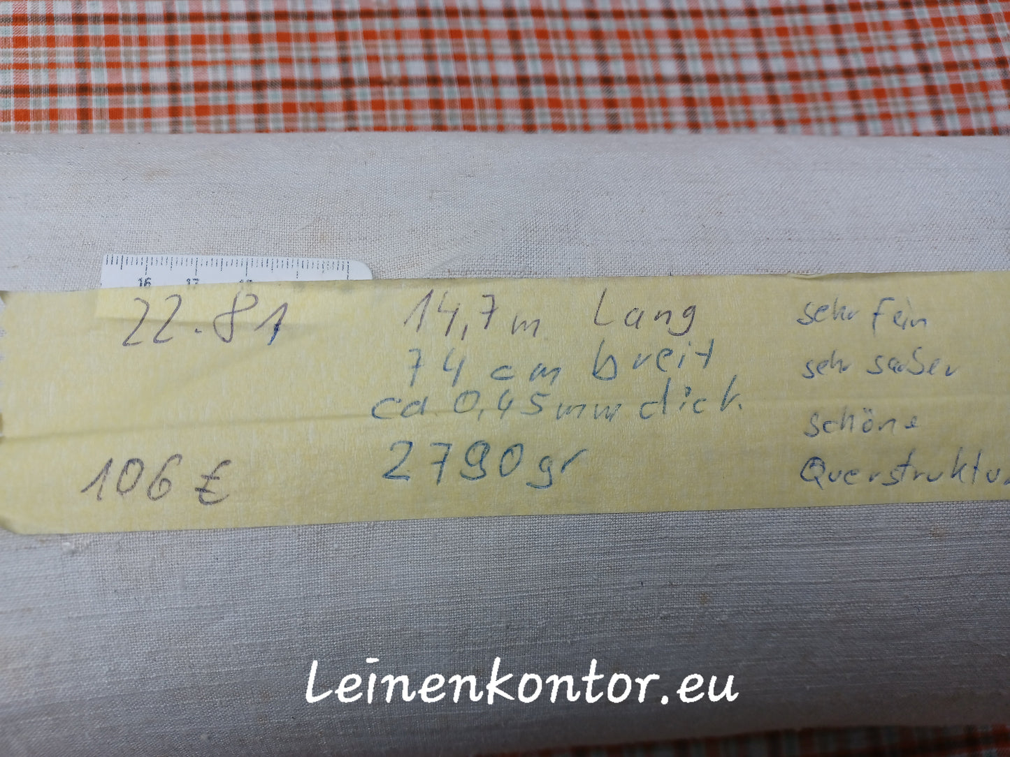22.81 (14,7m x 0,74m x 0,45mm) Altes Bauernleinen Landhaus Leinenstoff Leinenballen