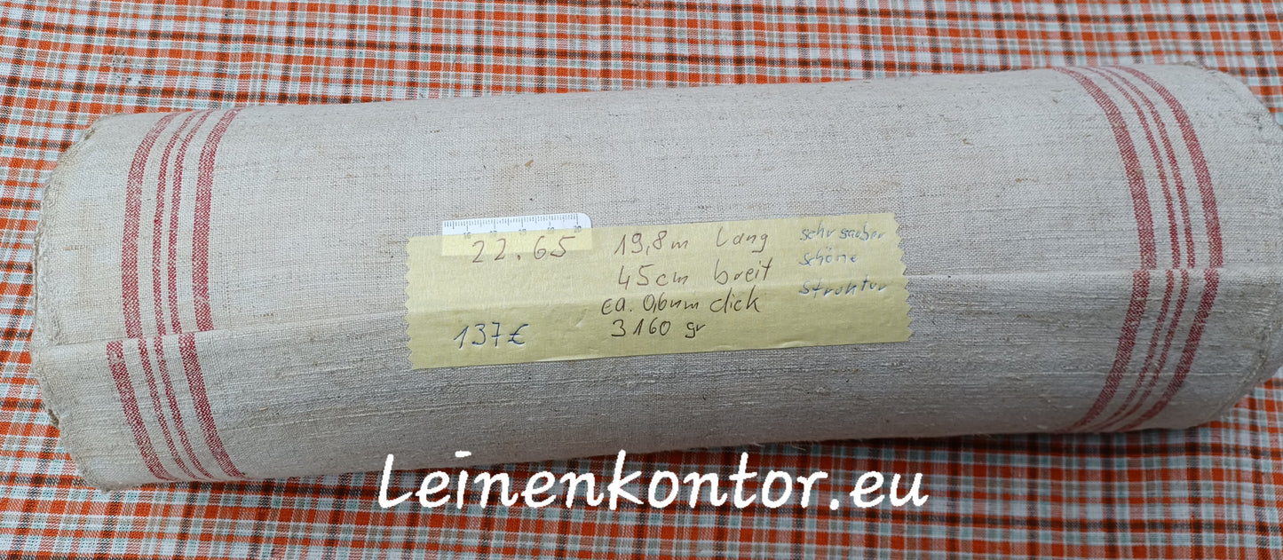 22.65 (19,8m x 0,45m x 0,6mm) Altes Bauernleinen Landhaus Leinenstoff Leinenballen