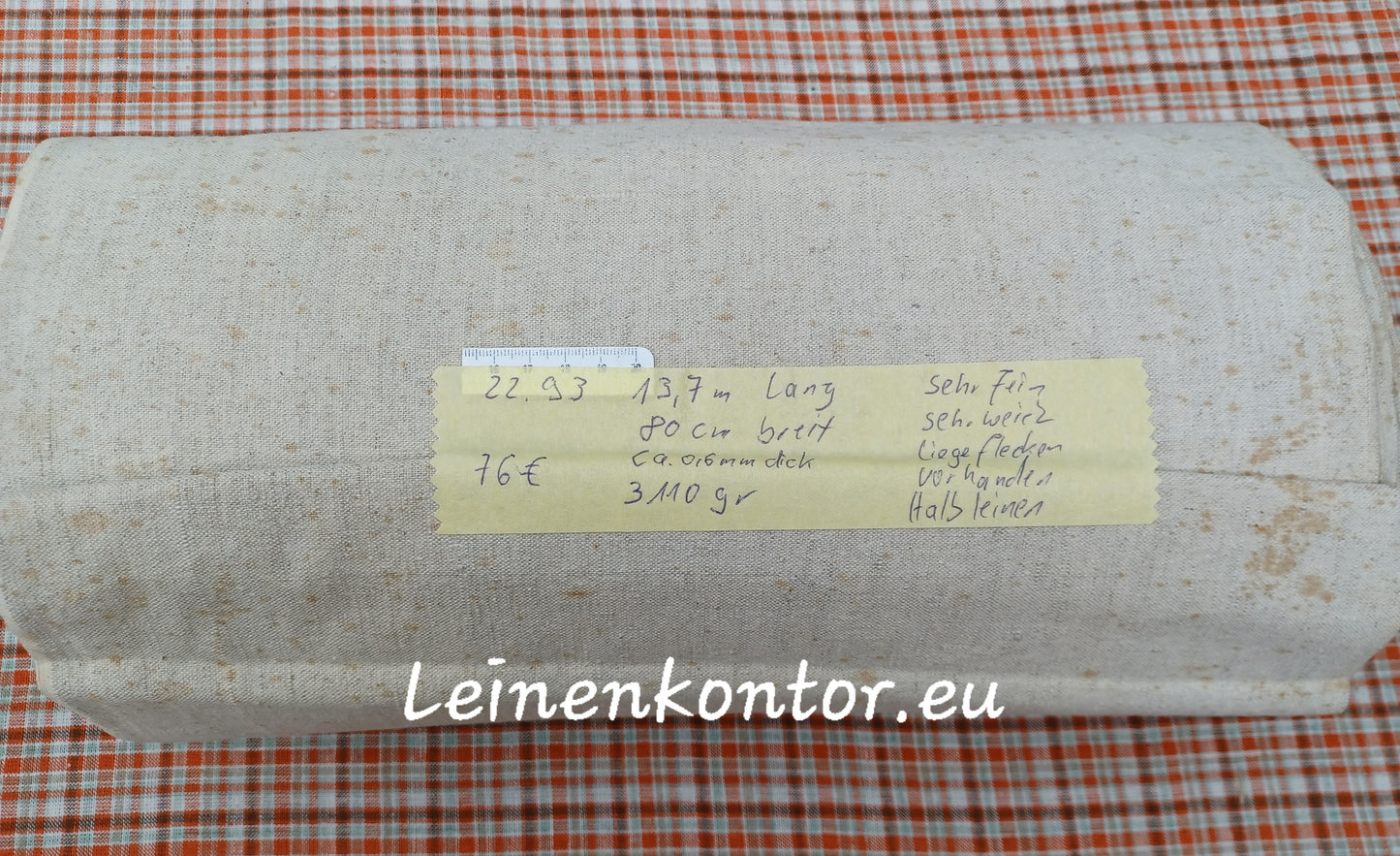 22.93 (13,7m x 0,80m x 0,6mm) Altes Maschinenleinen Landhaus Leinenstoff Leinenballen