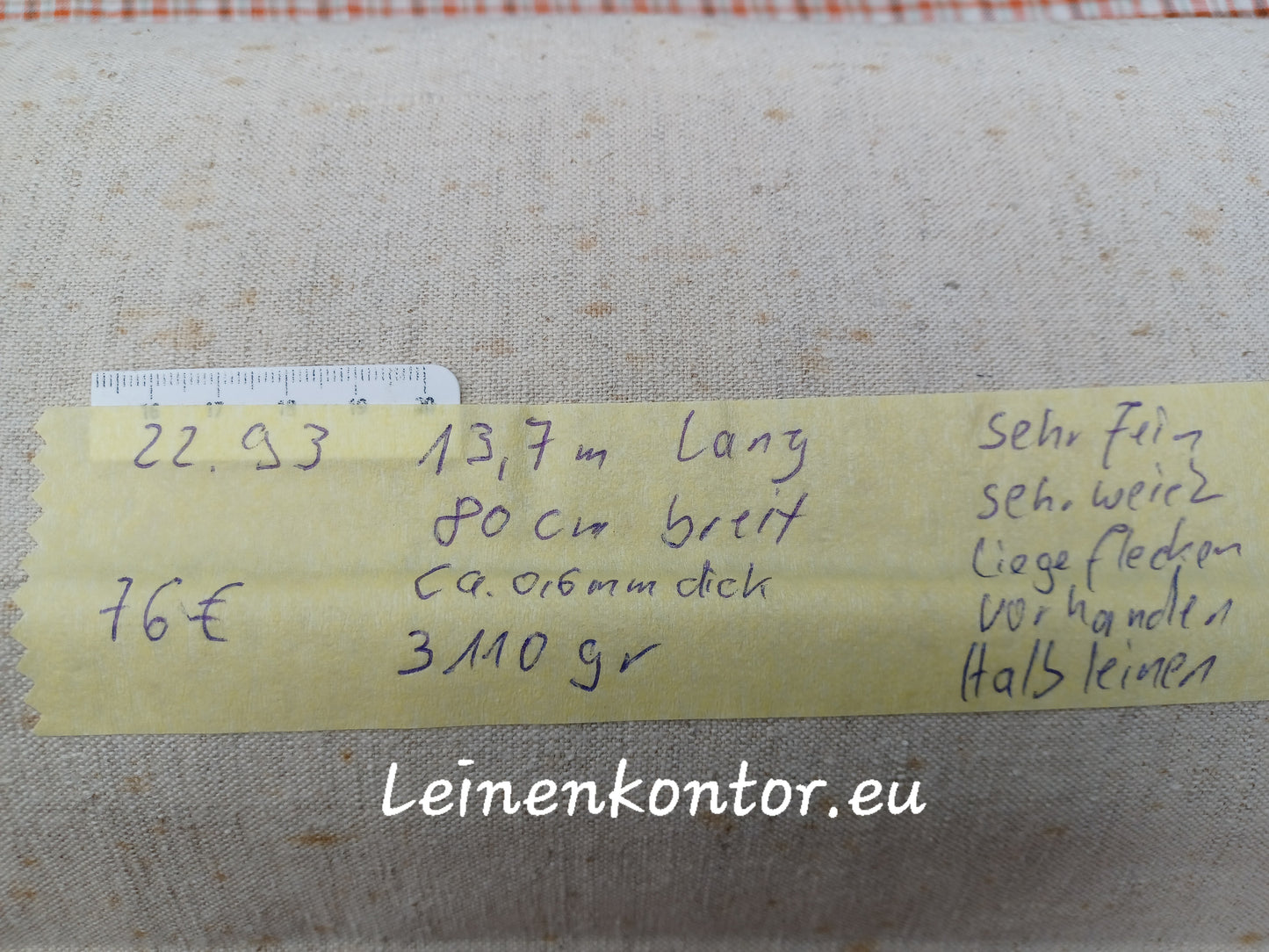 22.93 (13,7m x 0,80m x 0,6mm) Altes Maschinenleinen Landhaus Leinenstoff Leinenballen
