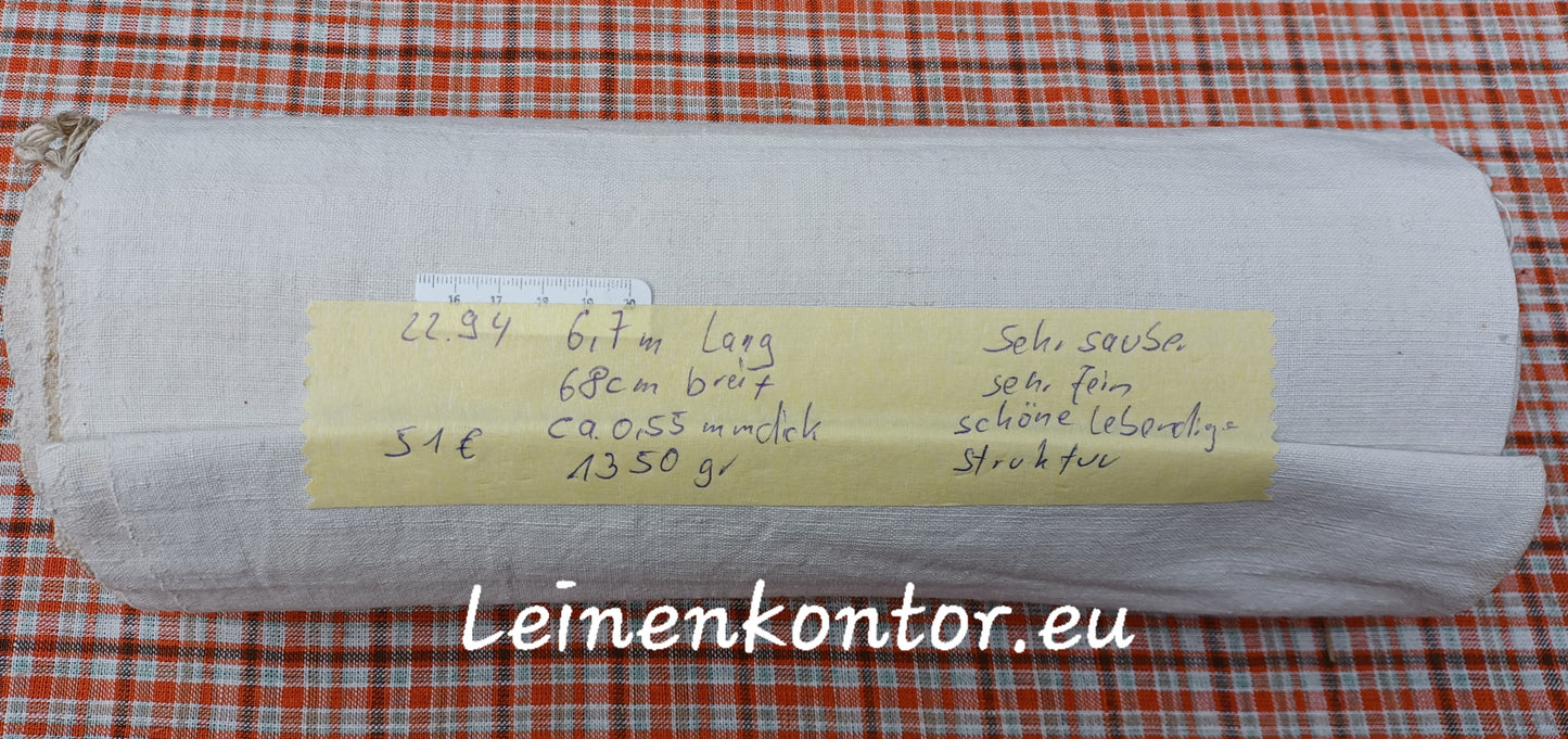 22.94 (6,7m x 0,68m x 0,55mm) Altes Bauernleinen Landhaus Leinenstoff Leinenballen