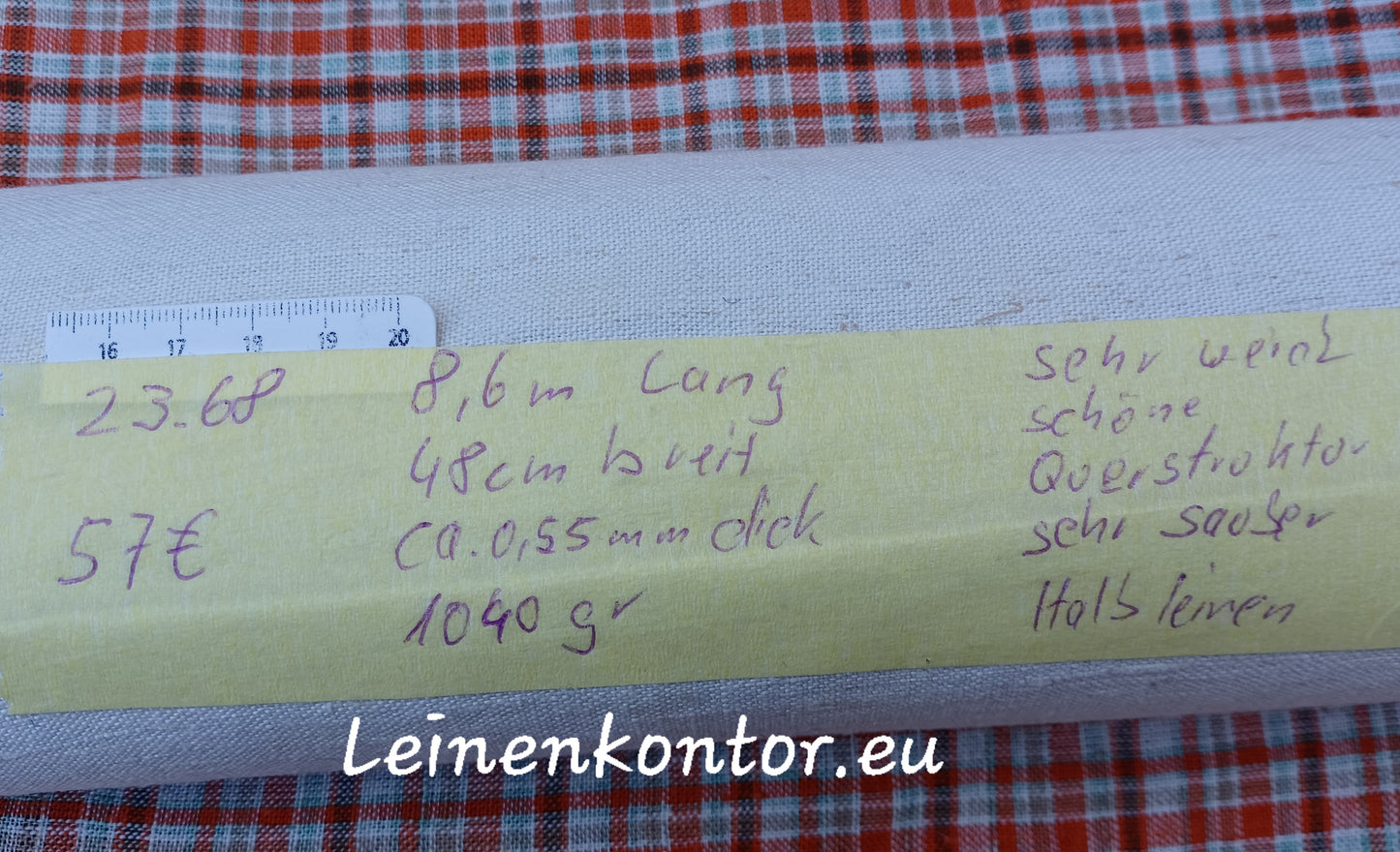 23.68 (8,6m x 0,48m x 0,55mm) Altes Maschinenleinen Landhaus Leinenstoff Leinenballen