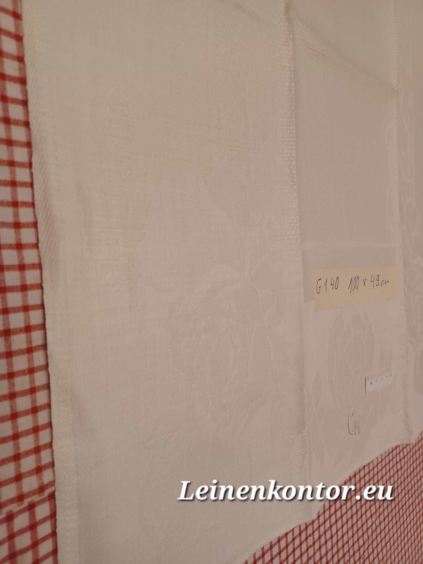 G1.40 (100cm x 49cm) Damast-Geschirrhandtuch Altes Bauerleinen Landhaus Leinenstoff Leinenhandtücher