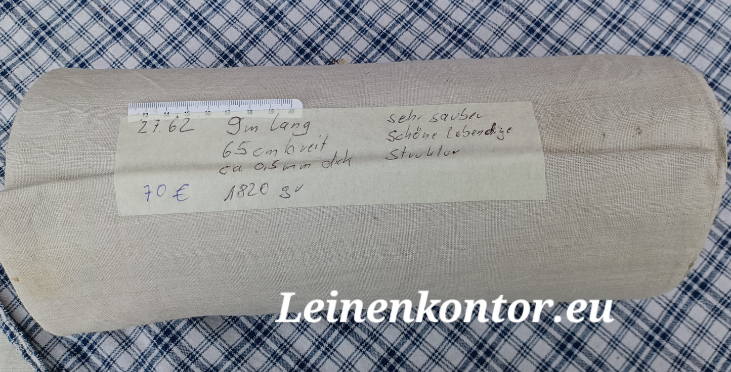 27.62 (9m x 0,65m x 0,5mm) Altes Bauernleinen Landhaus Leinenstoff Leinenballen