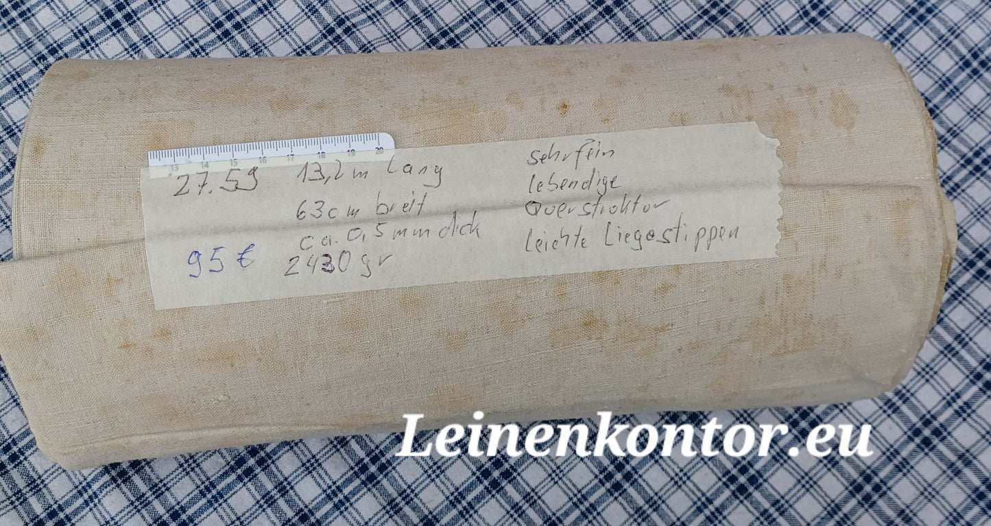 27.59 (13,2m x 0,63m x 0,5mm) Altes Bauernleinen Landhaus Leinenstoff Leinenballen