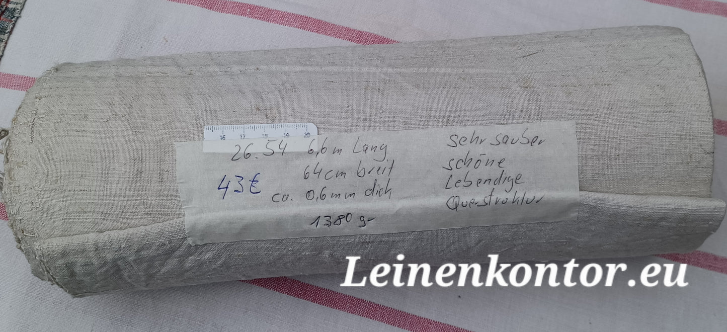 26.54 (6,6m x 0,64m x 0,6mm, 1380gr) Leinen Landhaus Leinenstoff Leinenballen
