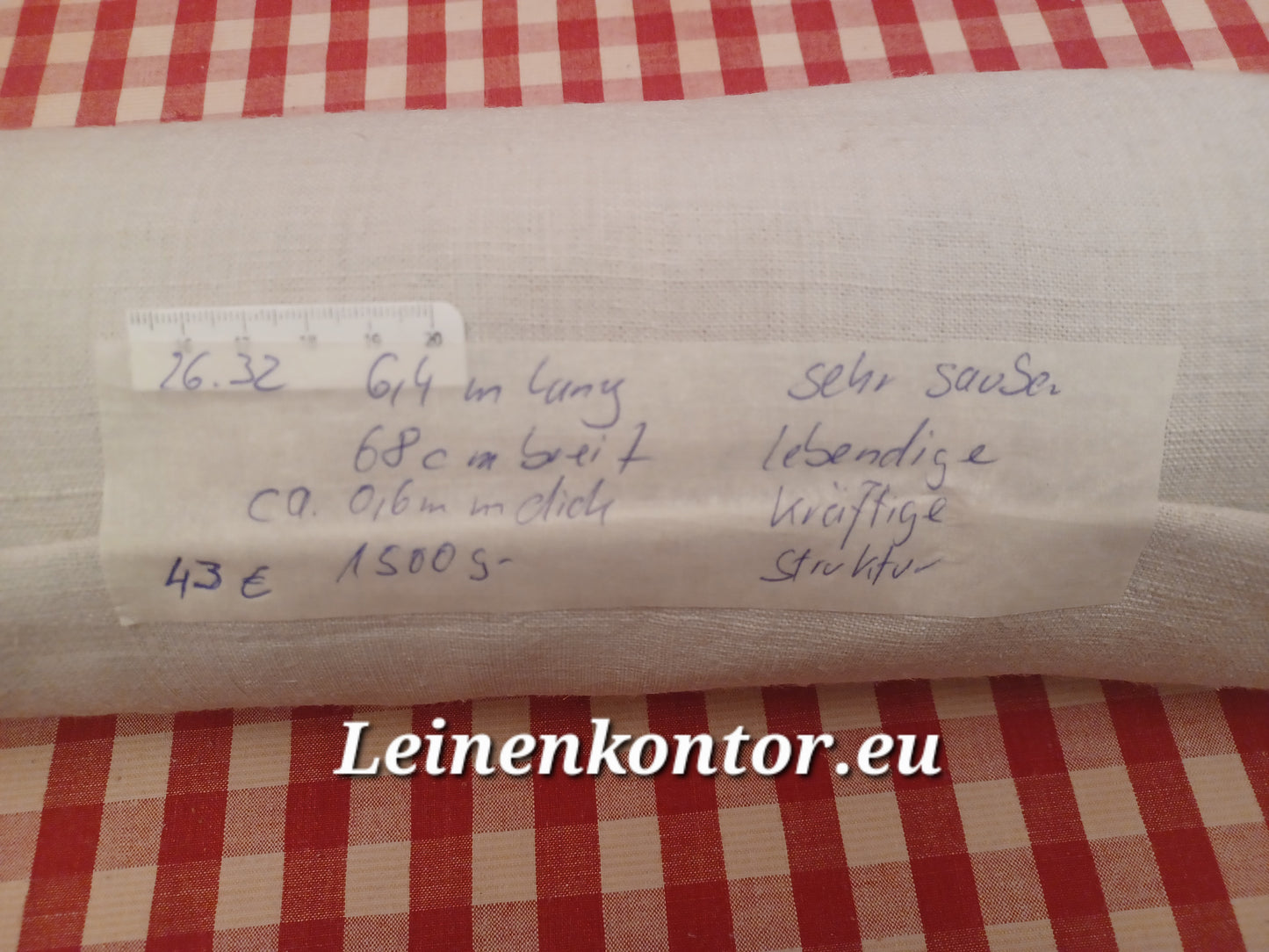26.32 (6,4m x 68m x 0,6mm, 1500gr) Leinen Landhaus Leinenstoff Leinenballen