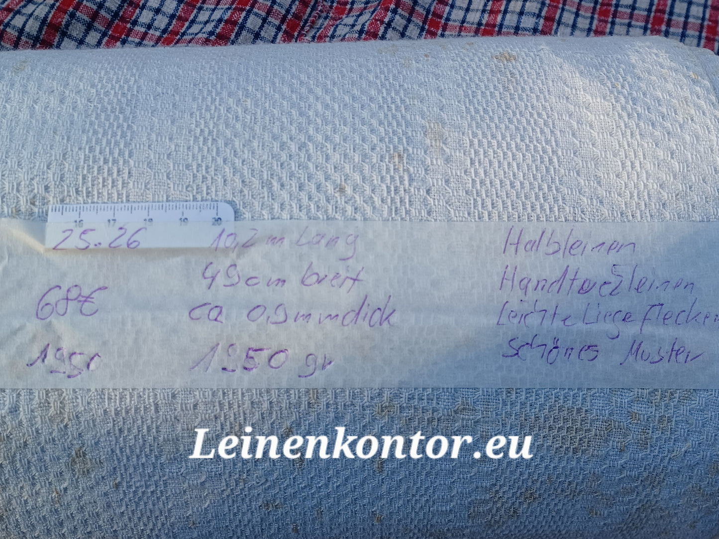 25.26 (10,4m x 0,49m x 0,9mm) Halbleinen, Altes Bauernleinen Landhaus Leinenstoff Leinenballe