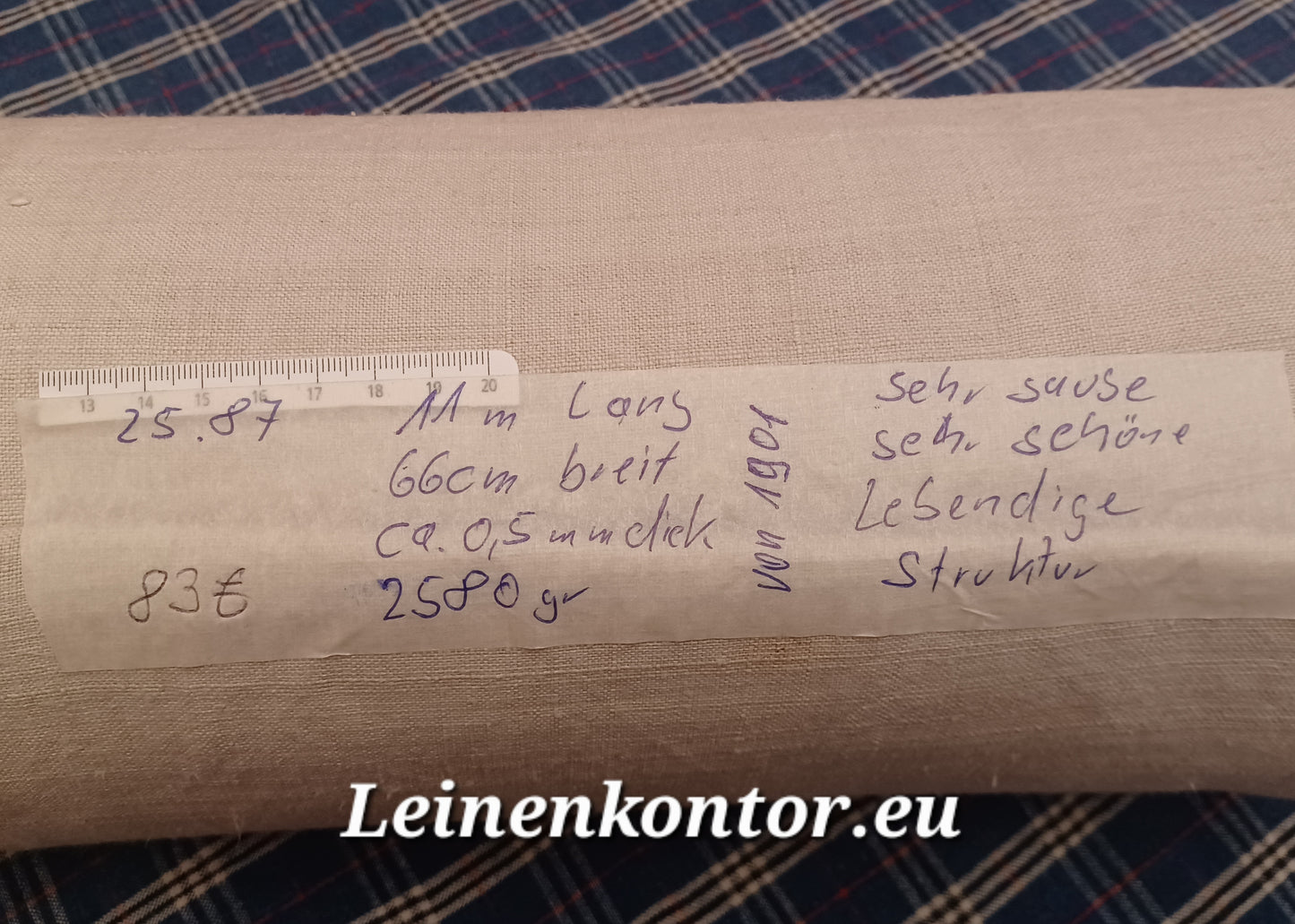 25.87 (11m x 0,66m x 0,5mm, 2580gr) Bauernleinen Leinen Landhaus Leinenstoff Leinenballen