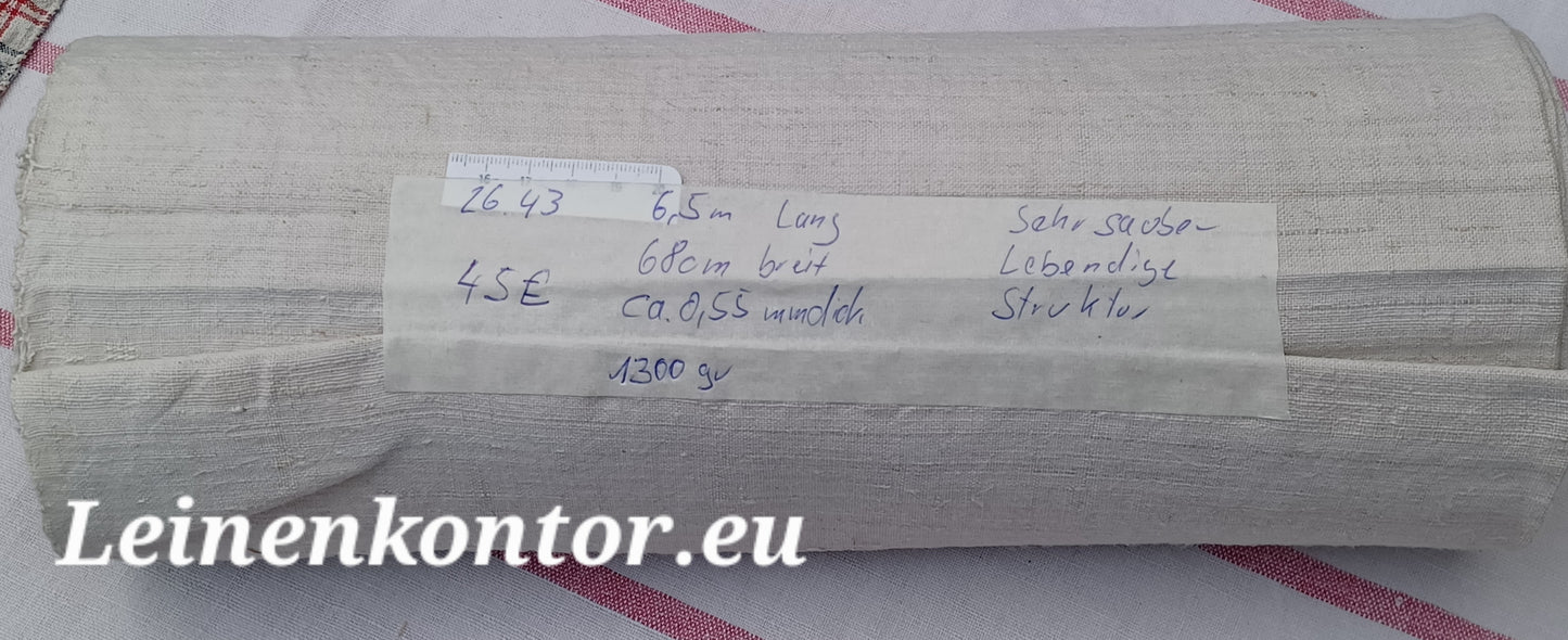 26.43 (6,5m x 0,68m x 0,55mm, 1300gr) Leinen Landhaus Leinenstoff Leinenballen