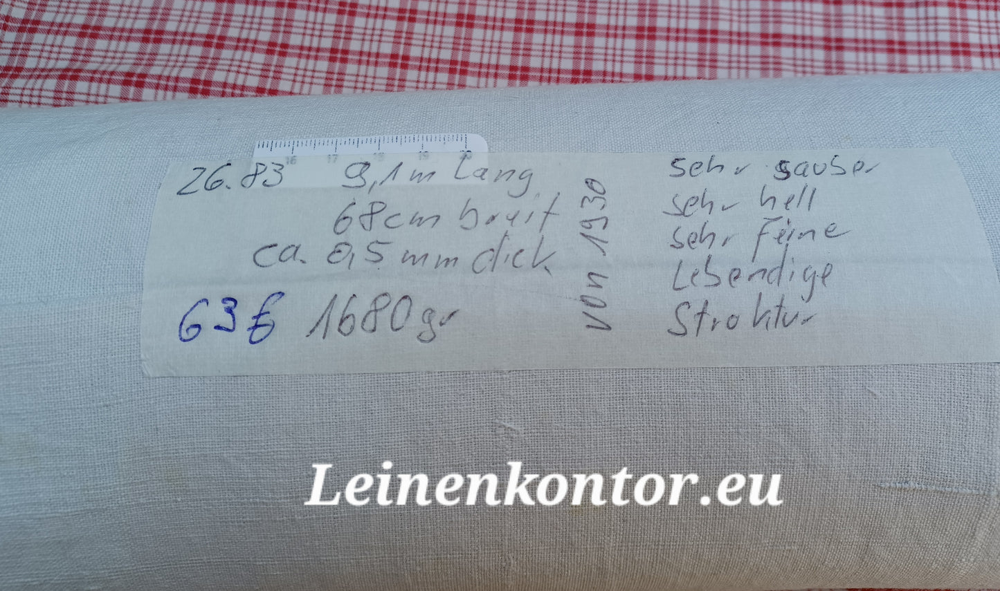 26.83 (9,1m x 0,68m x 0,5mm, 1680gr) Leinen Landhaus Leinenstoff Leinenballen
