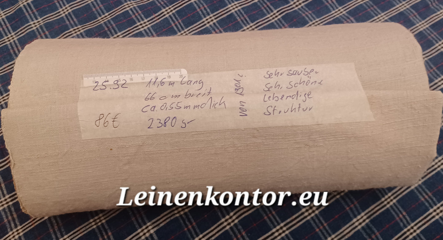 25.92 (11,6m x 0,66m x 0,55mm, 2380gr) Bauernleinen Leinen Landhaus Leinenstoff Leinenballen