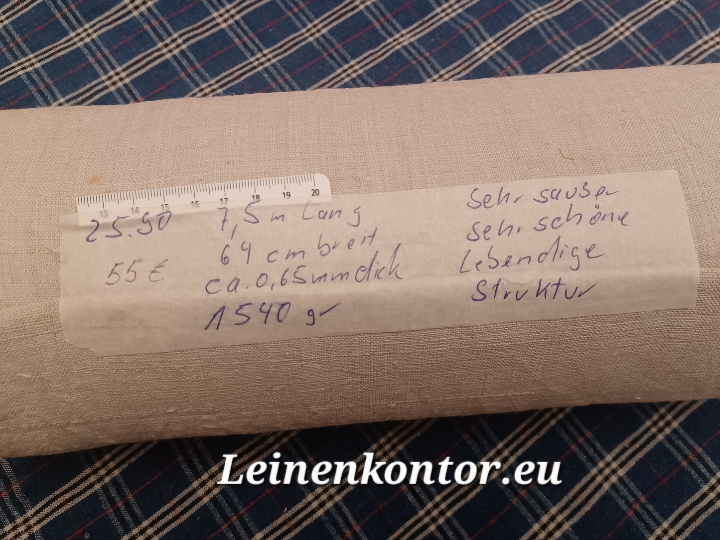 25.90 (7,5m x 0,64m x 0,65mm, 1540gr) Bauernleinen Leinen Landhaus Leinenstoff Leinenballen