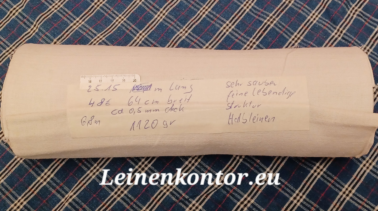 25.15 (6,8m x 0,64m x 0,5mm) Halbleinen, Altes Bauernleinen Landhaus Leinenstoff Leinenballen