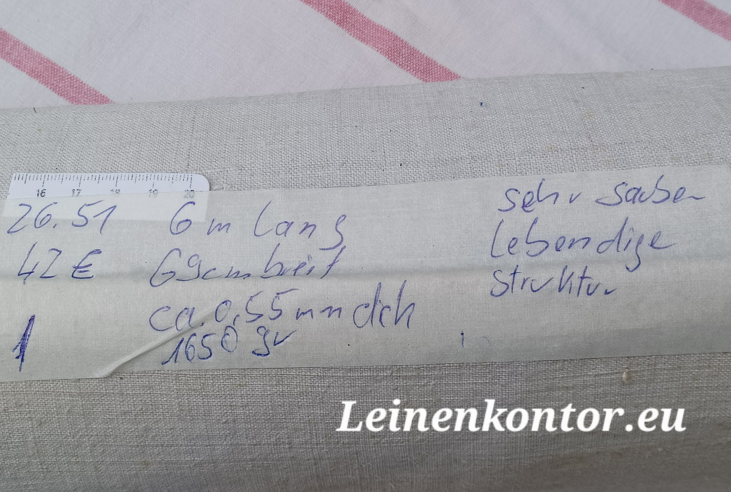 26.51 (6,0m x 0,69m x 0,55mm, 1650gr) Leinen Landhaus Leinenstoff Leinenballen