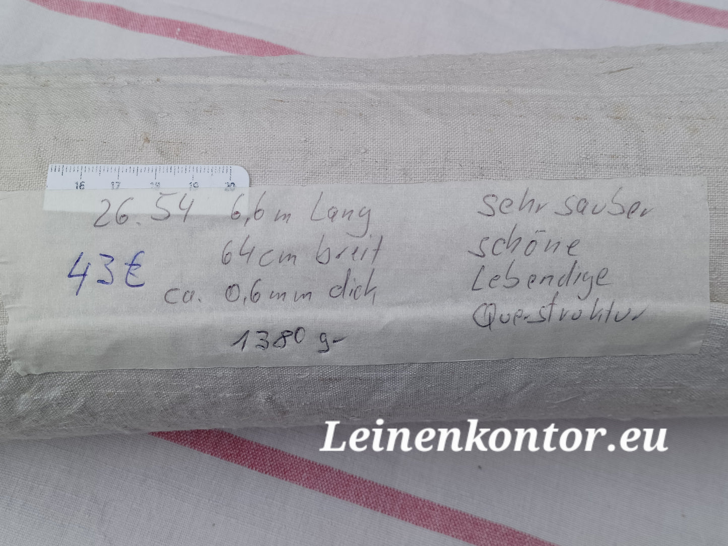 26.54 (6,6m x 0,64m x 0,6mm, 1380gr) Leinen Landhaus Leinenstoff Leinenballen