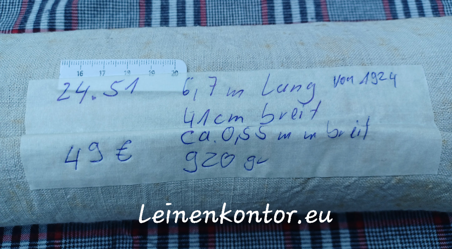 24.51 (6,7m x 0,41m x 0,55mm dick) Handtuchleinen Altes Bauernleinen Landhaus Leinenstoff Leinenballen