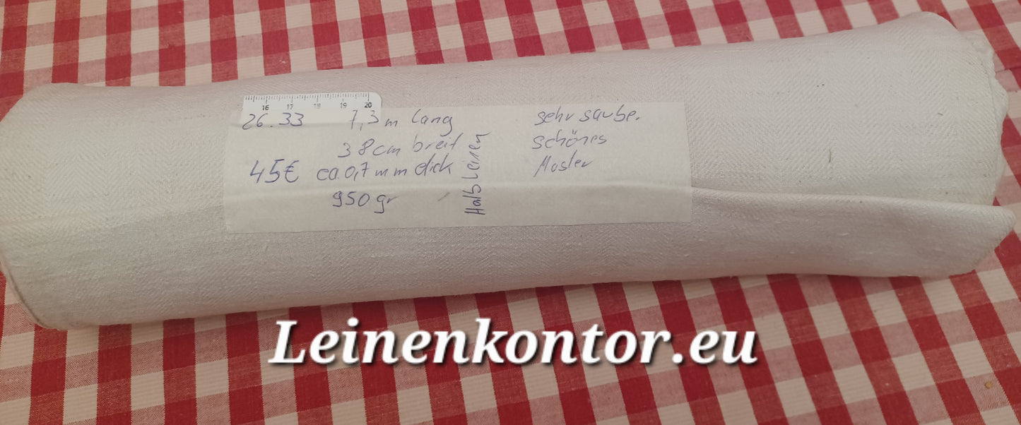 26.33 (7,3m x 0,38m x 0,7mm, 950gr) Halbleinen Leinen Landhaus Leinenstoff Leinenballen