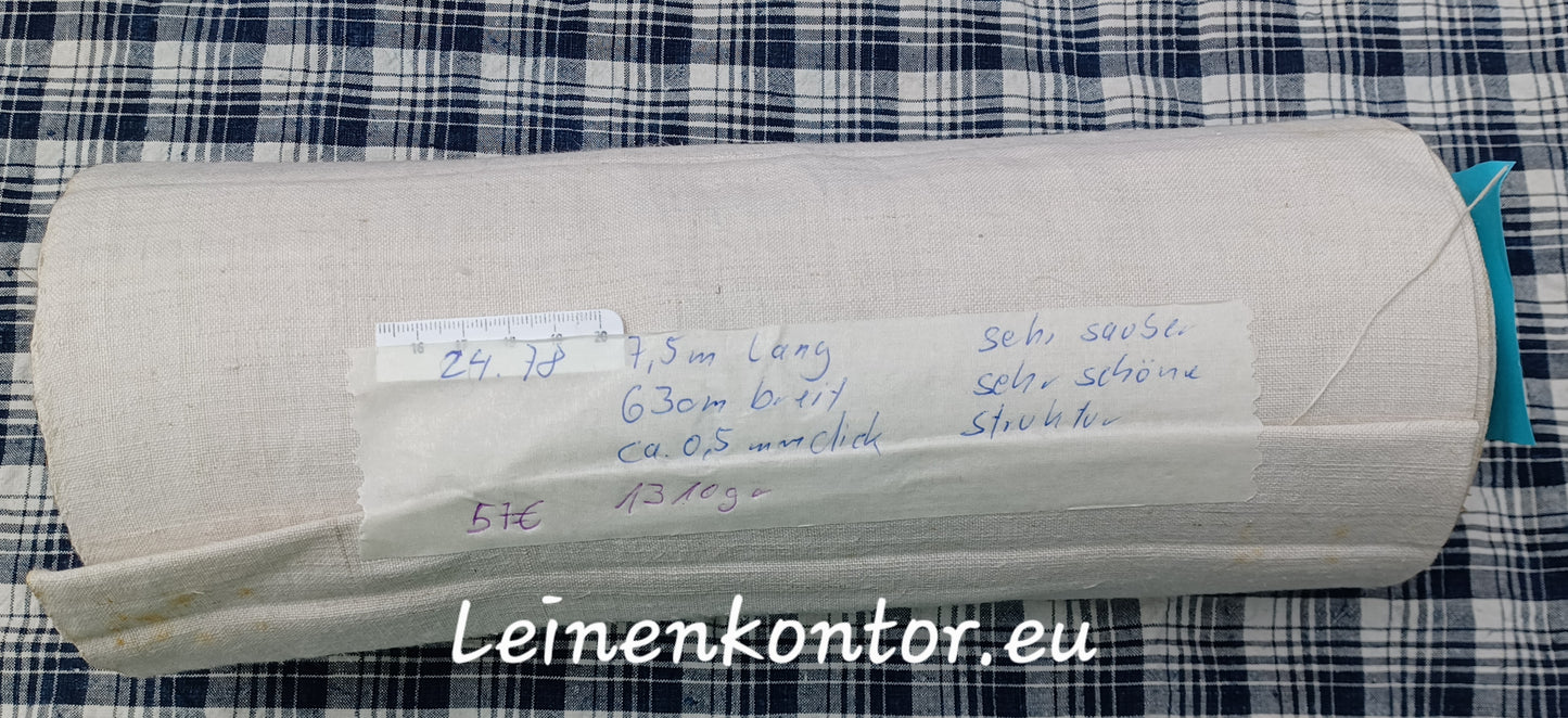 24.78 (7,5m x 0,63m x 0,5mm) Altes Bauernleinen Landhaus Leinenstoff Leinenballen