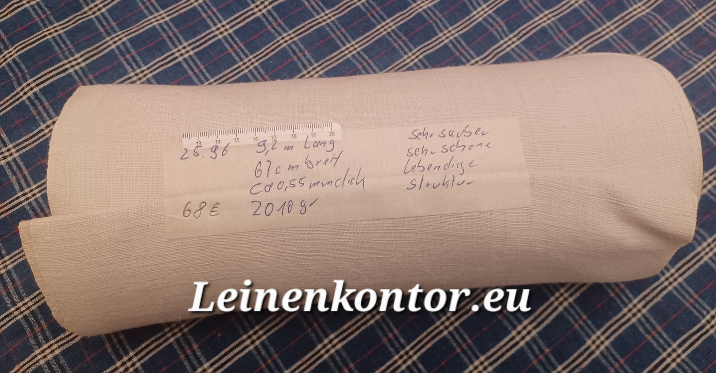 25.96 (9,2m x 0,67m x 0,55mm, 2010gr) Bauernleinen Leinen Landhaus Leinenstoff Leinenballen