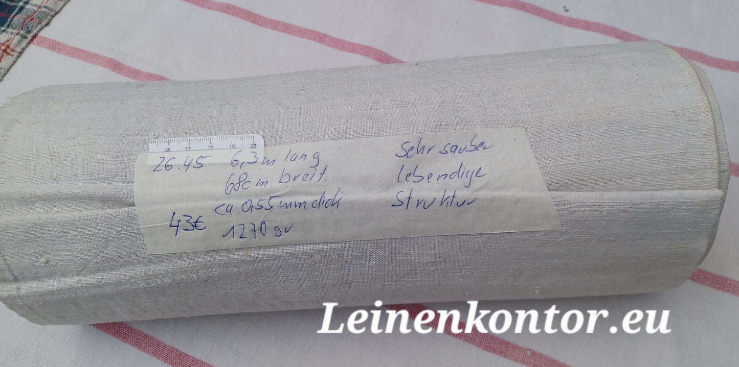 26.45 (6,3m x 0,68m x 0,55mm, 1270gr) Leinen Landhaus Leinenstoff Leinenballen