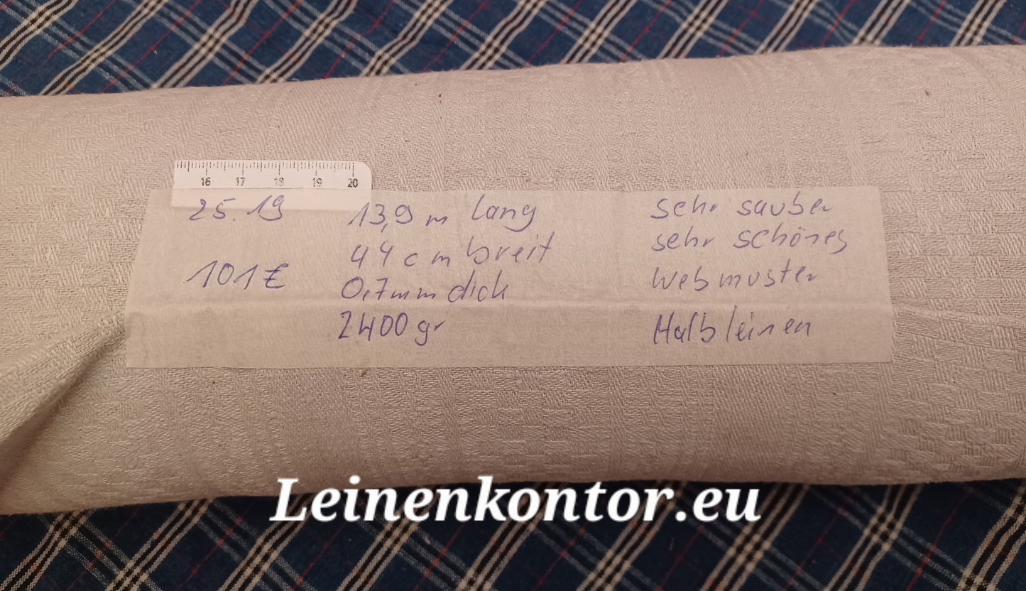 25.19 (13,9m x 0,44m x 0,7mm) Halbleinen, Altes Bauernleinen Landhaus Leinenstoff Leinenballen
