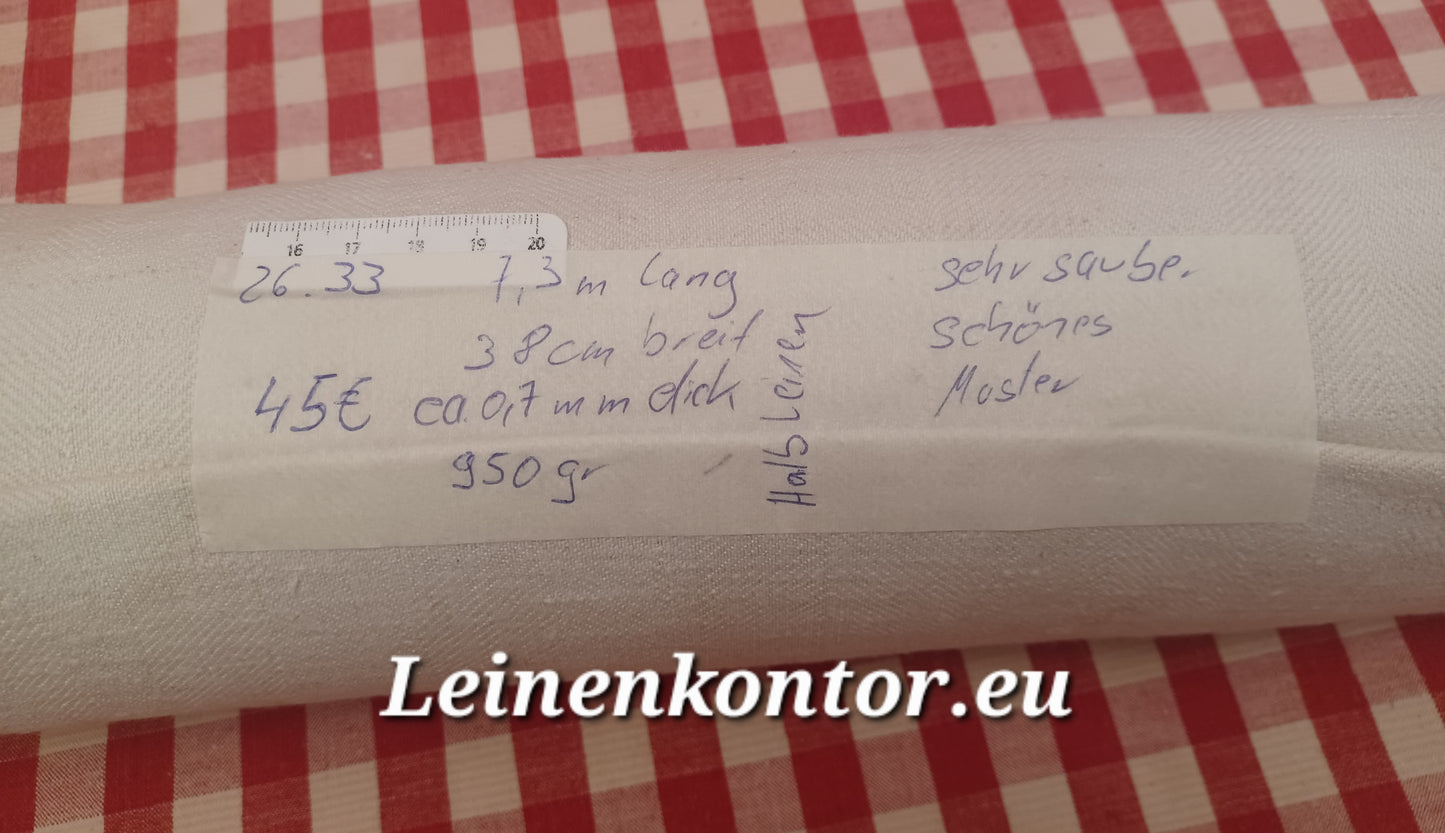 26.33 (7,3m x 0,38m x 0,7mm, 950gr) Halbleinen Leinen Landhaus Leinenstoff Leinenballen