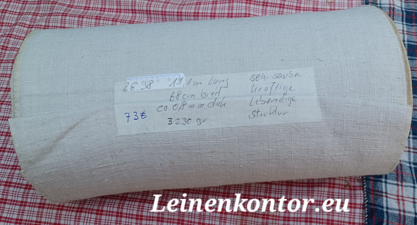 26.98 (11,1m x 0,68m x 0,8mm, 3230gr) Leinen Landhaus Leinenstoff Leinenballen