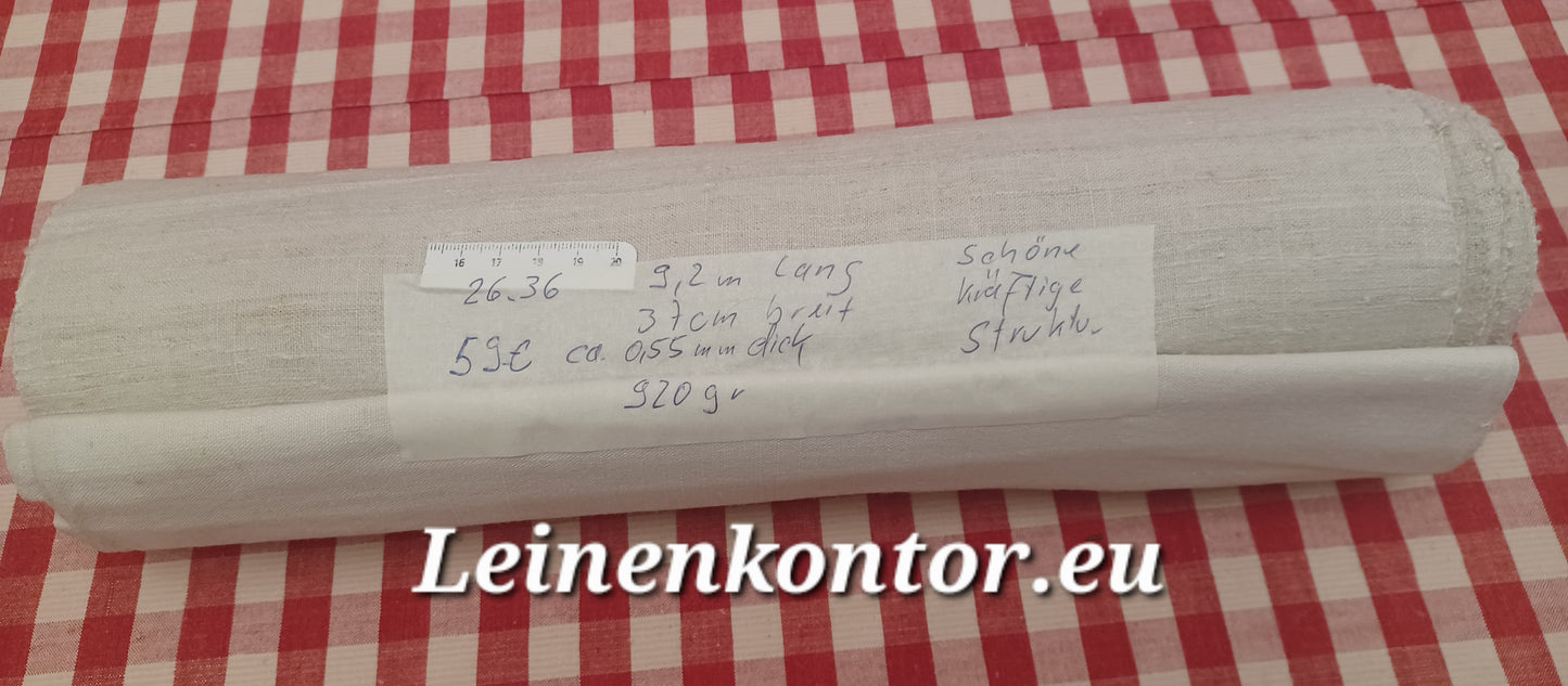 26.36 (9,2m x 0,37m x 0,55mm, 920gr) Leinen Landhaus Leinenstoff Leinenballen