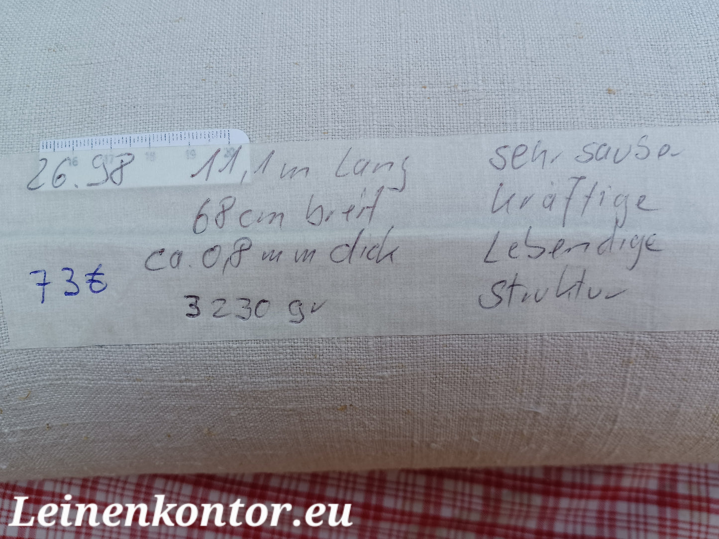 26.98 (11,1m x 0,68m x 0,8mm, 3230gr) Leinen Landhaus Leinenstoff Leinenballen