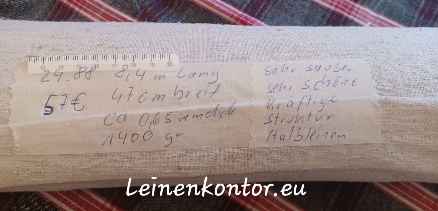 24.88 (8,4m x 0,47m x 0,5mm) Halbleinen, Altes Bauernleinen Landhaus Leinenstoff Leinenballen