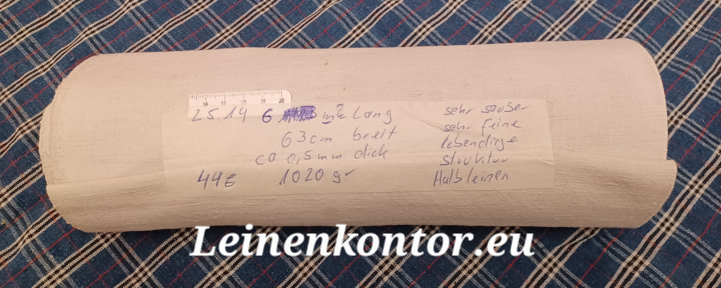 25.14 (6m x 0,63m x 0,5mm) Halbleinen, Altes Bauernleinen Landhaus Leinenstoff Leinenballen