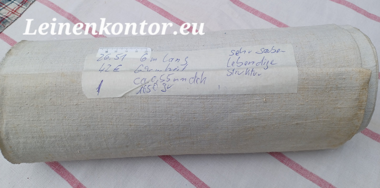 26.51 (6,0m x 0,69m x 0,55mm, 1650gr) Leinen Landhaus Leinenstoff Leinenballen