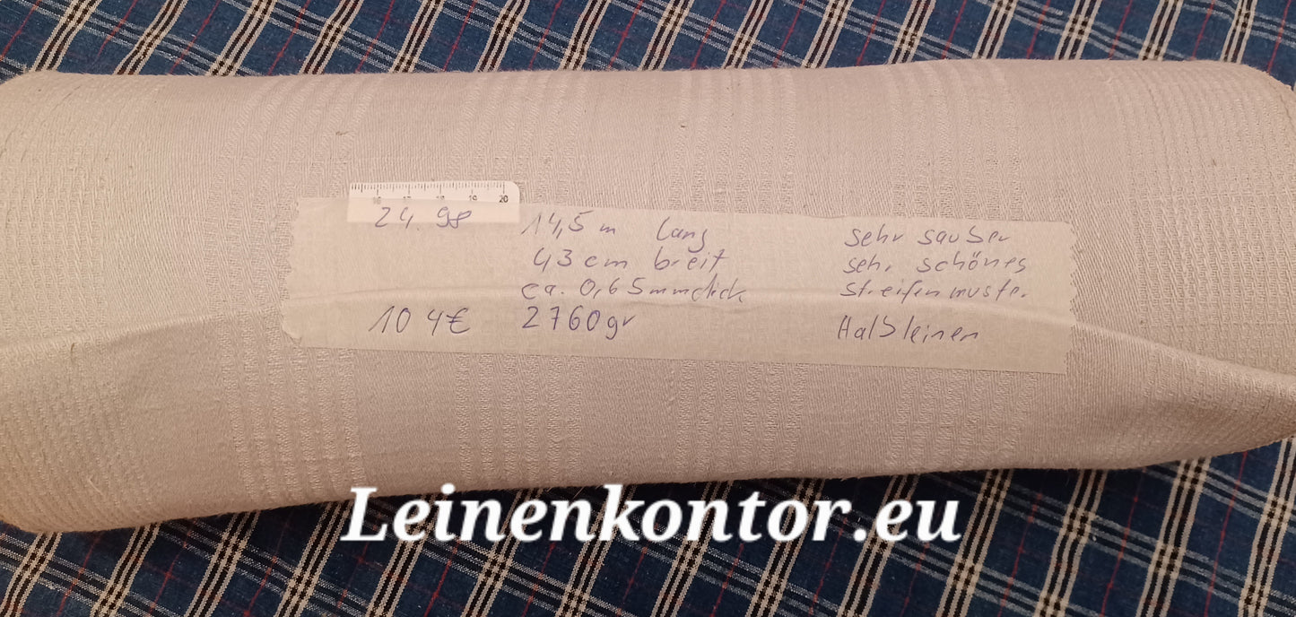 24.98 (14,5m x 0,43m x 0,65mm) Halbleinen, Altes Bauernleinen Landhaus Leinenstoff Leinenballen
