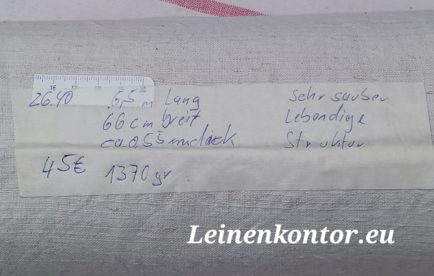 26.40 (6,5m x 0,66m x 0,55mm, 1370gr) Leinen Landhaus Leinenstoff Leinenballen