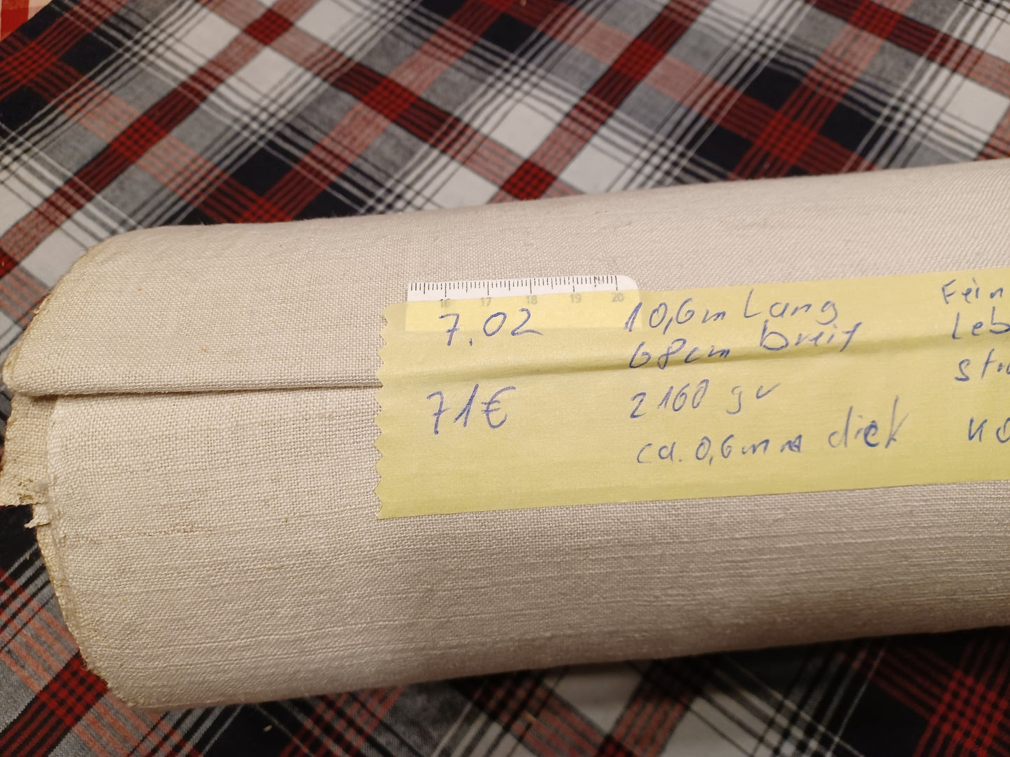 7.02 (10,60m x 0,68m x 0,60mm) Altes Bauern Leinen Landhaus Leinenstoff Leinenballen
