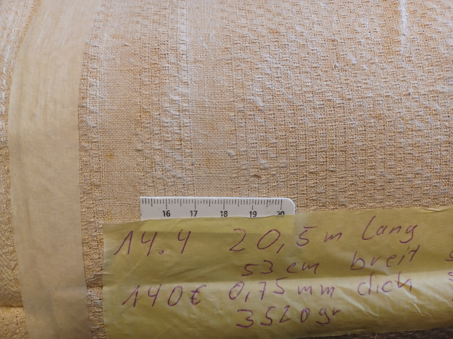 14.04 (20,5m x 0,53m x 0,75mm) Altes Bauern Leinen Landhaus Leinenstoff Leinenballen