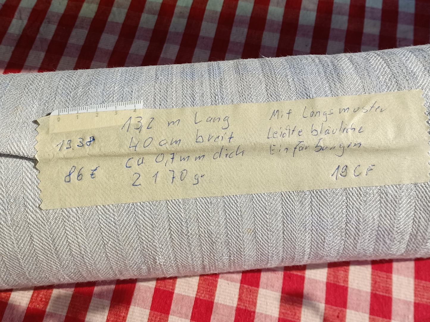 19.38 (13,2m x 0,40m x 0,7mm) Altes Bauern Leinen Landhaus Leinenstoff Leinenballen