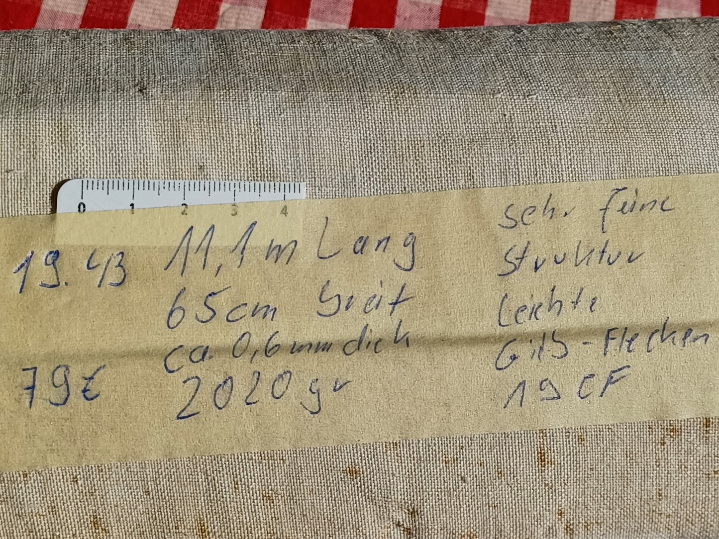 19.43 (11,1m x 0,65m x 0,6mm) Altes Bauern Leinen Landhaus Leinenstoff Leinenballen