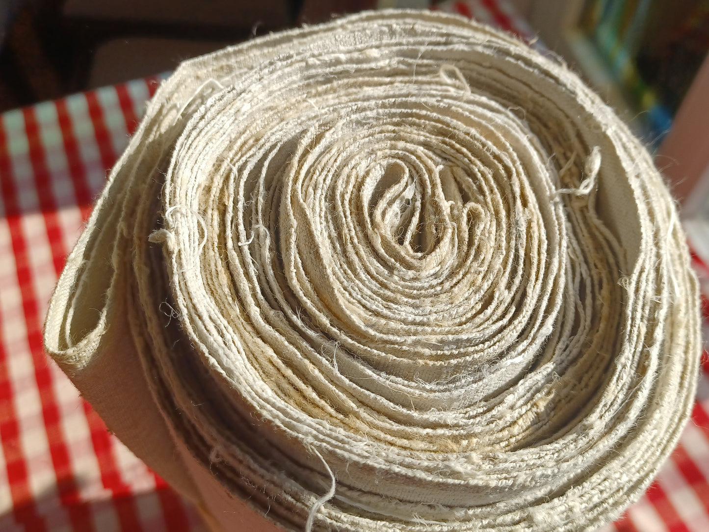 19.48 (8,5m x 0,70m x 0,5mm) Altes Bauern Leinen Landhaus Leinenstoff Leinenballen