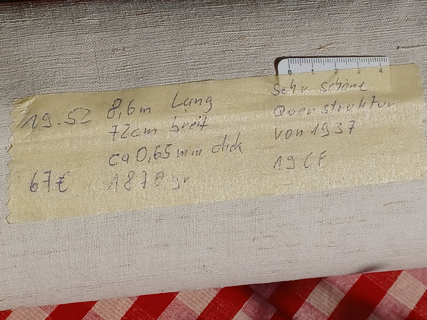 19.52 (8,6m x 0,72m x 0,65mm) Altes Bauern Leinen Landhaus Leinenstoff Leinenballen