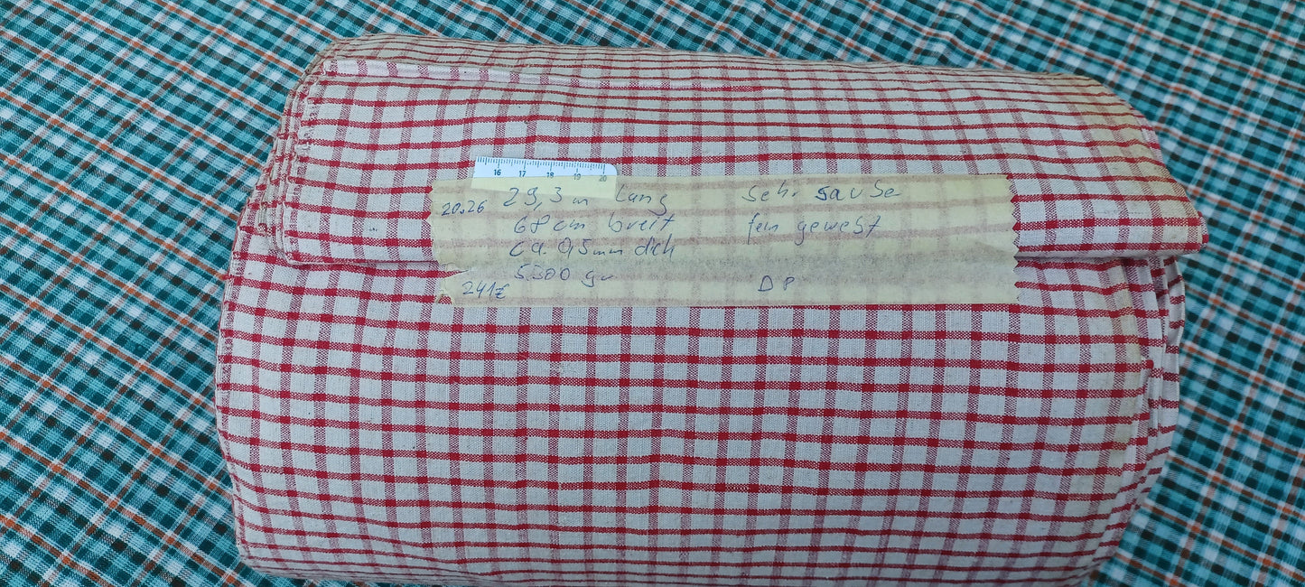 20.26 (29,3m x 0,68m x 0,5mm) Leinenballen kariert Vintage-Leinen Landhaus Leinenstoff Bauernleinen