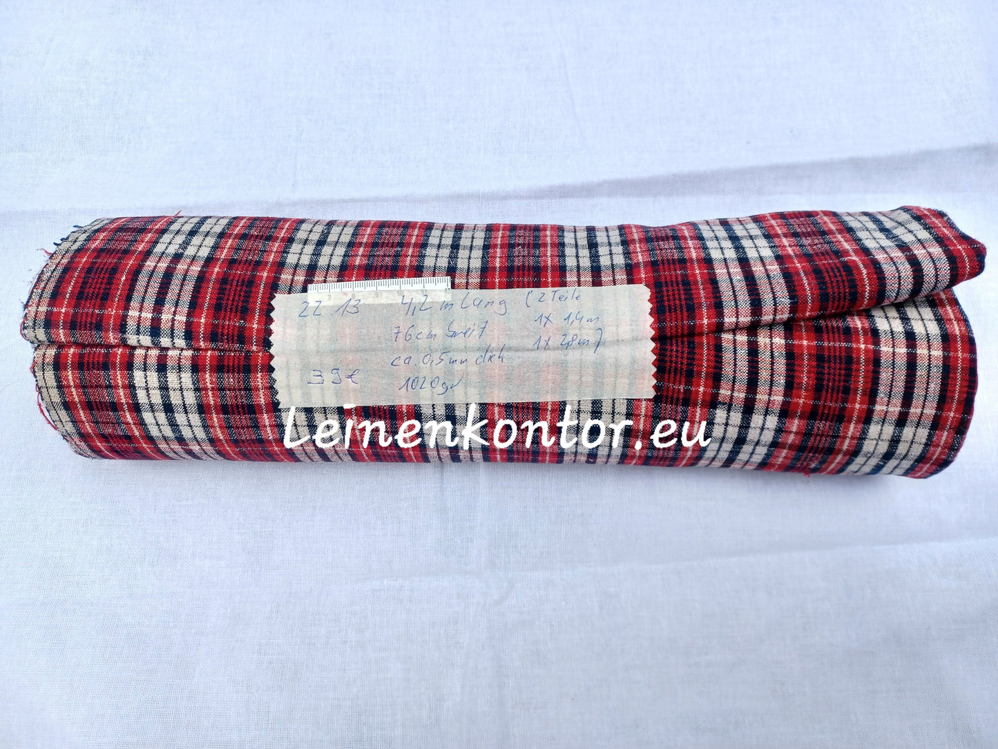 22.13 (4,2m x 0,76m x 0,5mm) Leinenballen kariert Vintage-Leinen Landhaus Leinenstoff Bauernleinen