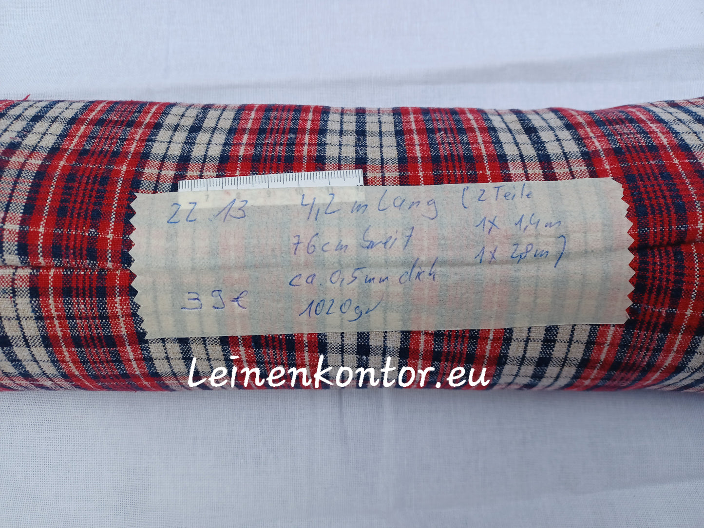 22.13 (4,2m x 0,76m x 0,5mm) Leinenballen kariert Vintage-Leinen Landhaus Leinenstoff Bauernleinen