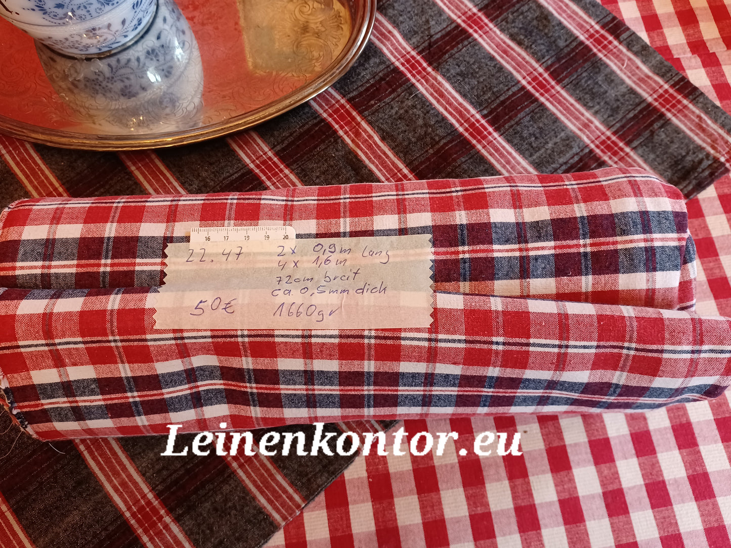 22.47 (7,3m x 0,72m x 0,5mm) Leinenballen kariert Vintage-Leinen Landhaus Leinenstoff Bauernleinen
