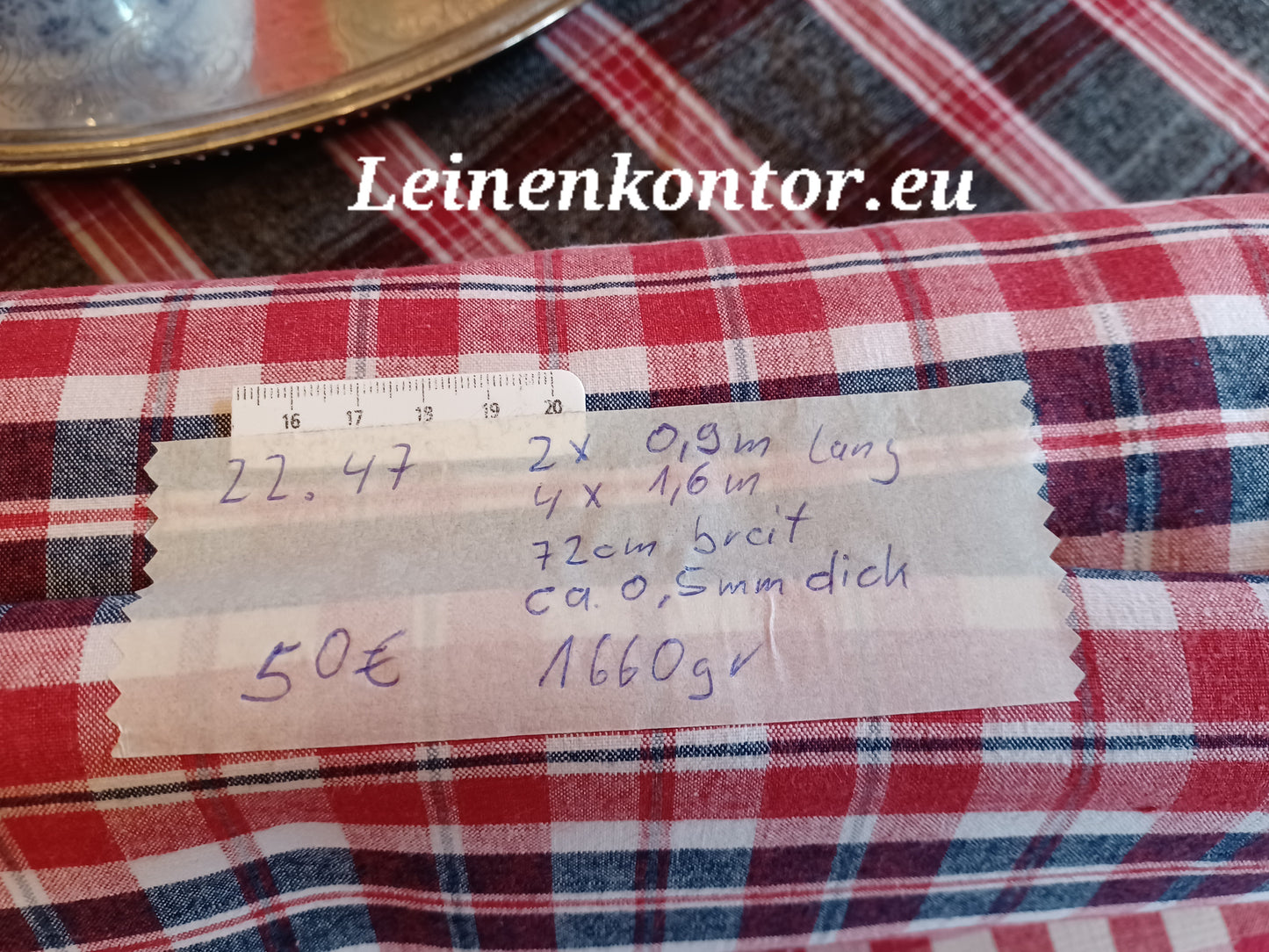 22.47 (7,3m x 0,72m x 0,5mm) Leinenballen kariert Vintage-Leinen Landhaus Leinenstoff Bauernleinen