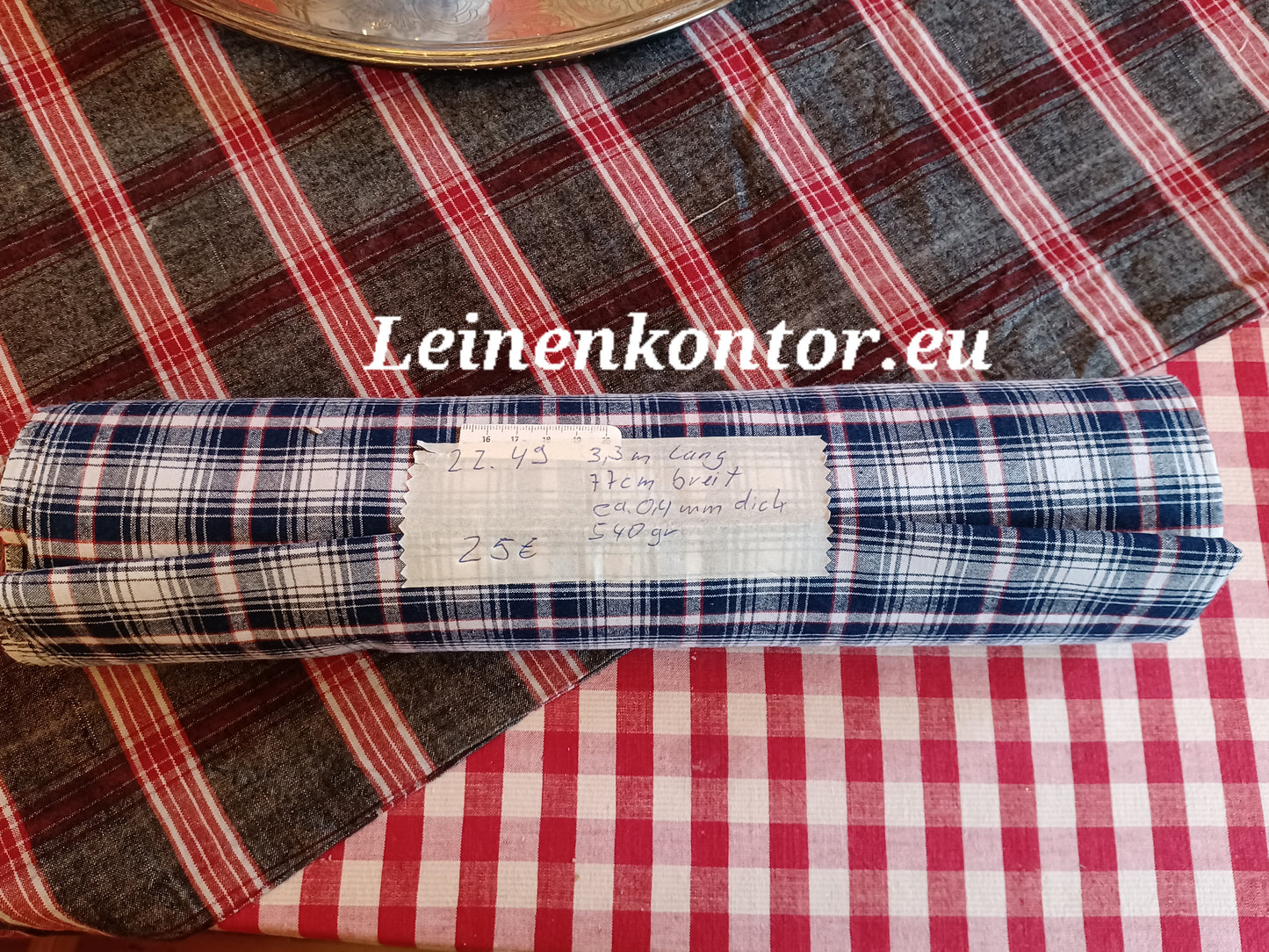 22.49 (3,3m x 0,77m x 0,4mm) Leinenballen kariert Vintage-Leinen Landhaus Leinenstoff Bauernleinen