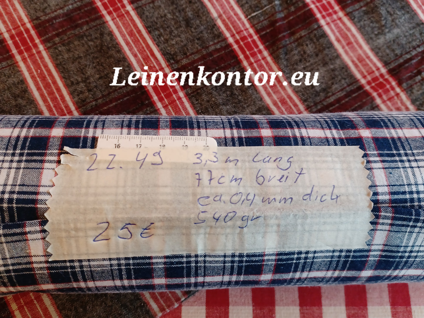 22.49 (3,3m x 0,77m x 0,4mm) Leinenballen kariert Vintage-Leinen Landhaus Leinenstoff Bauernleinen