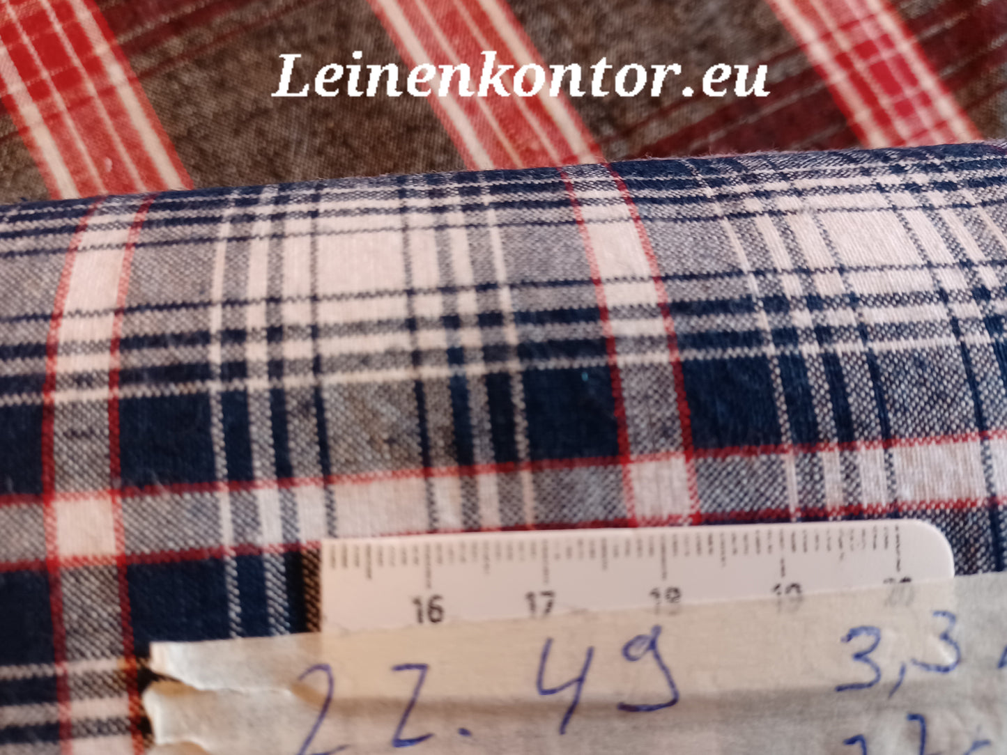22.49 (3,3m x 0,77m x 0,4mm) Leinenballen kariert Vintage-Leinen Landhaus Leinenstoff Bauernleinen